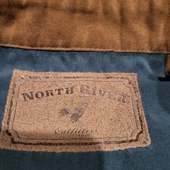 North River Outfitters Teal Button Up Shirt With Brown Elbow Patches Mens Size M - Picture 6 of 9